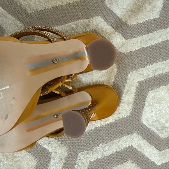 Sam Edelman Agustina Rhinestone Embellished Satin Mules in Golden Yellow 6 - Picture 9 of 11